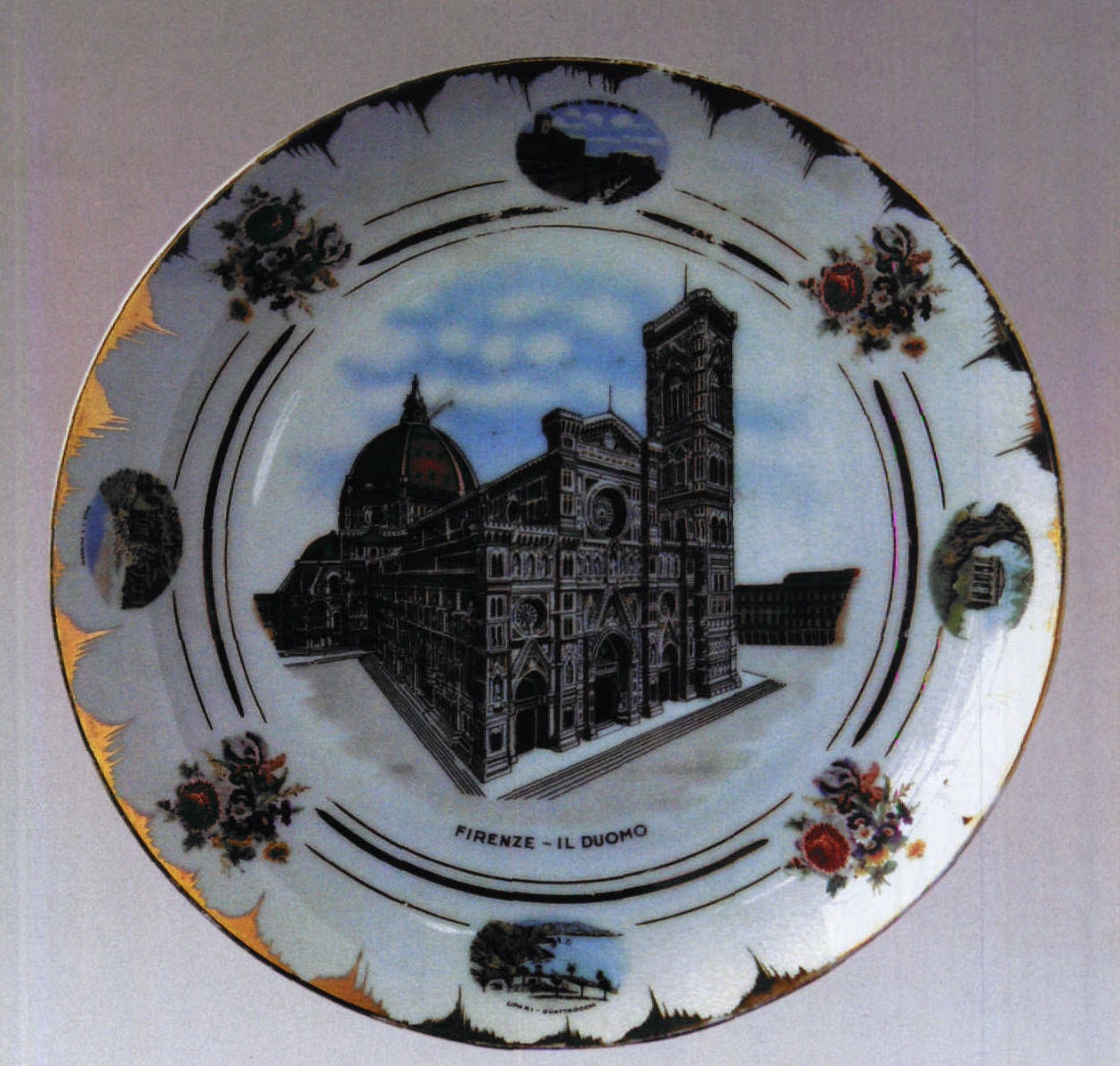 意大利彩绘佛罗伦萨主教堂“圣母之花”彩色大理石教堂纹瓷盘