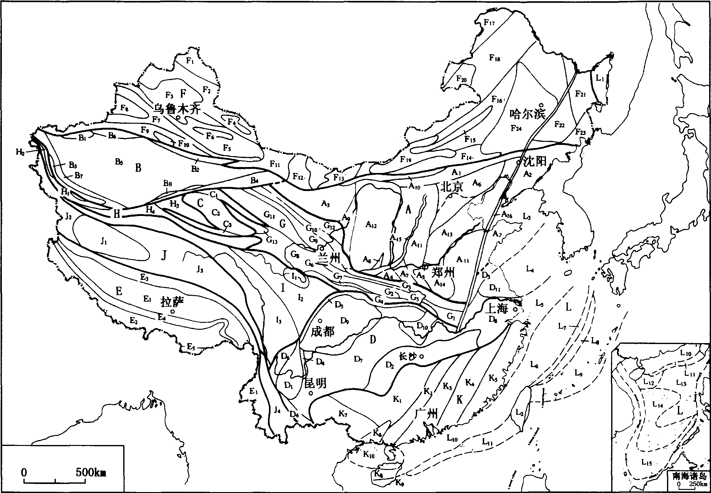 图1—1 中国区域构造单元分区略图