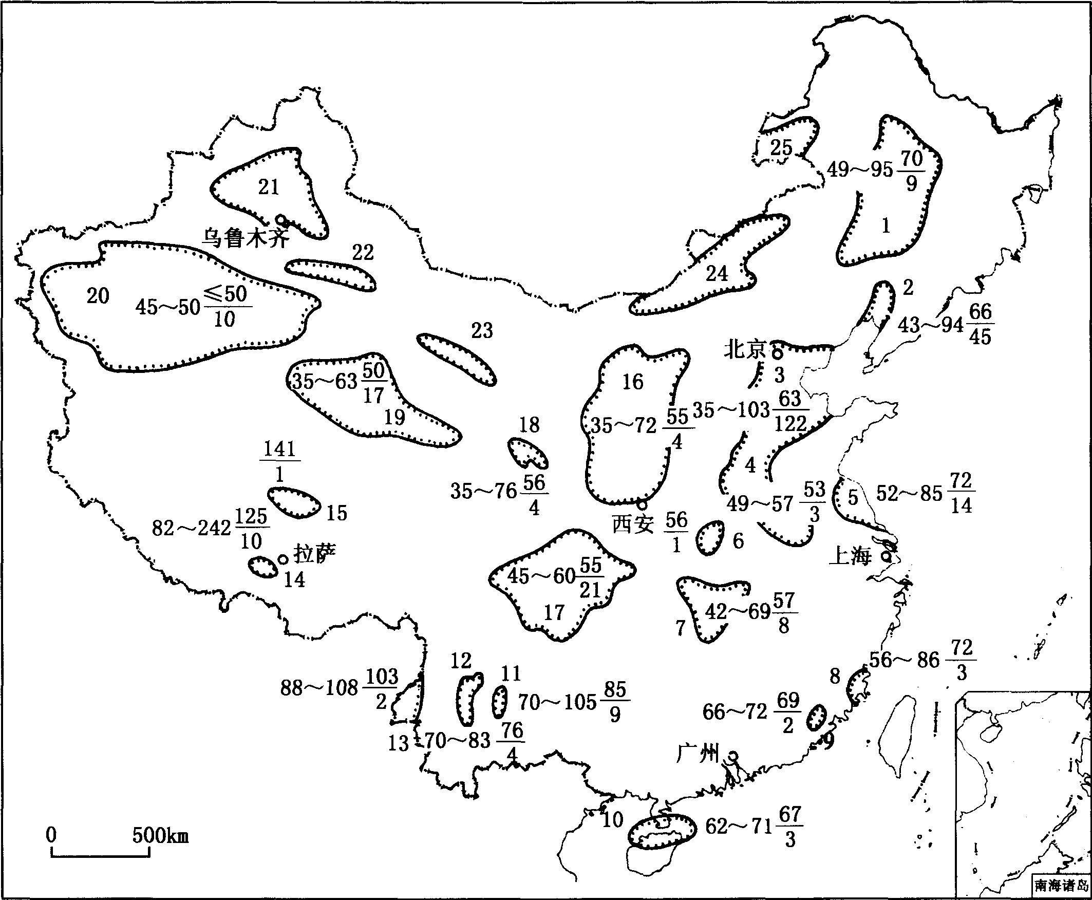 图1—16 中国主要沉积盆地热流分布图