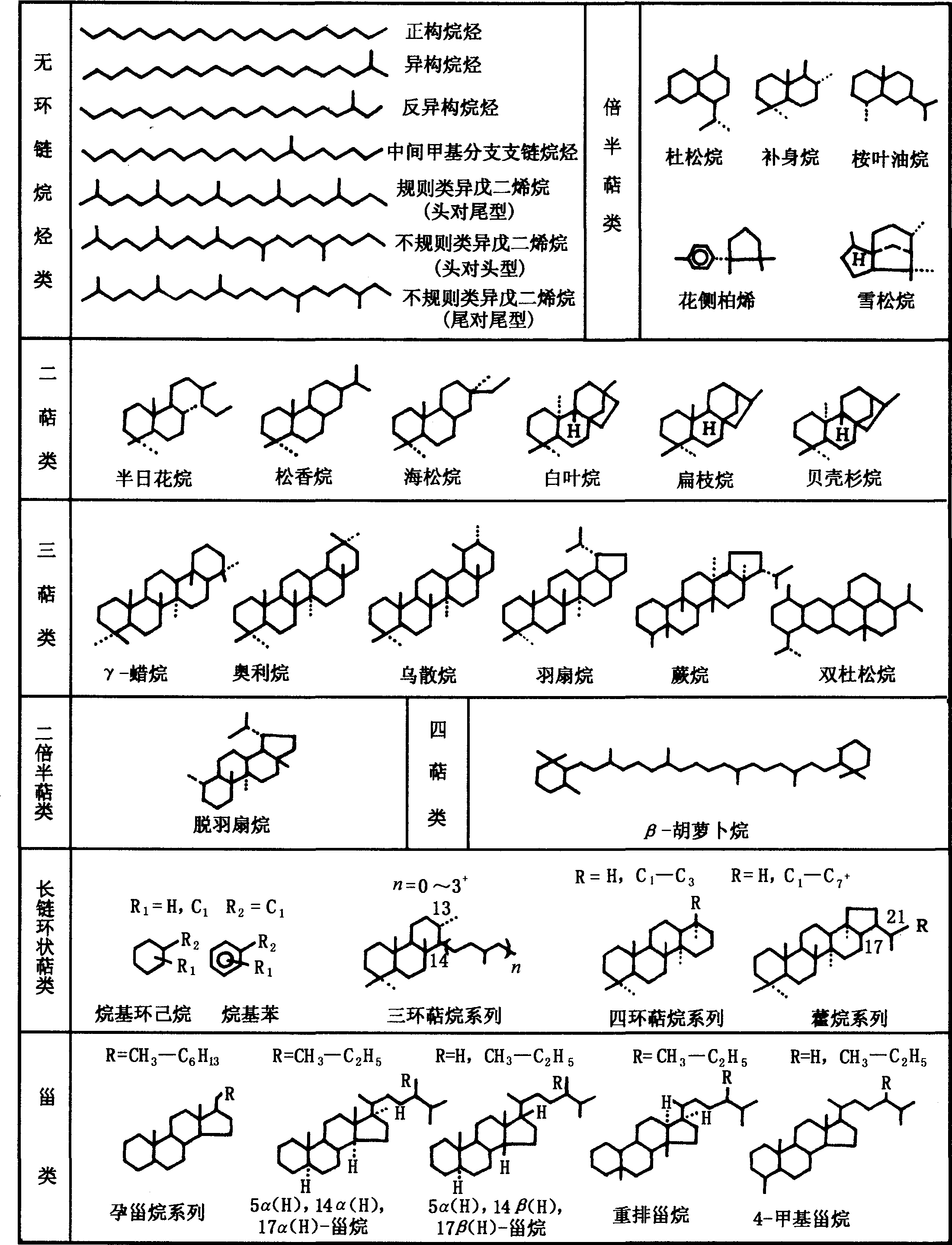 图5—1 烃源岩生物标志物基本骨架结构例举