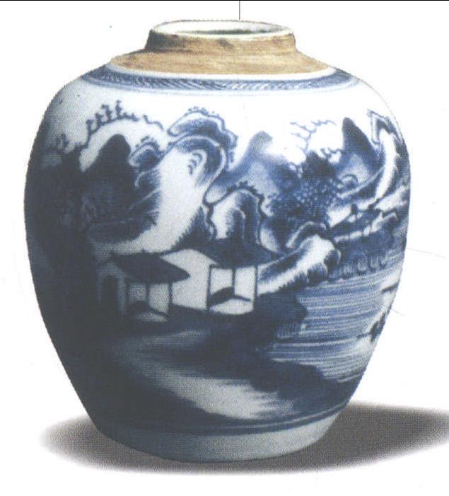 清·山水纹青花罐