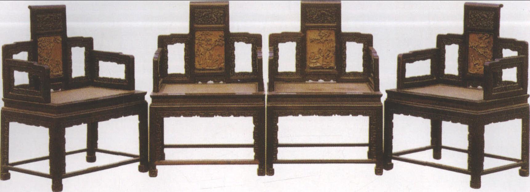 紫檀木嵌瘿木扶手椅(四只)