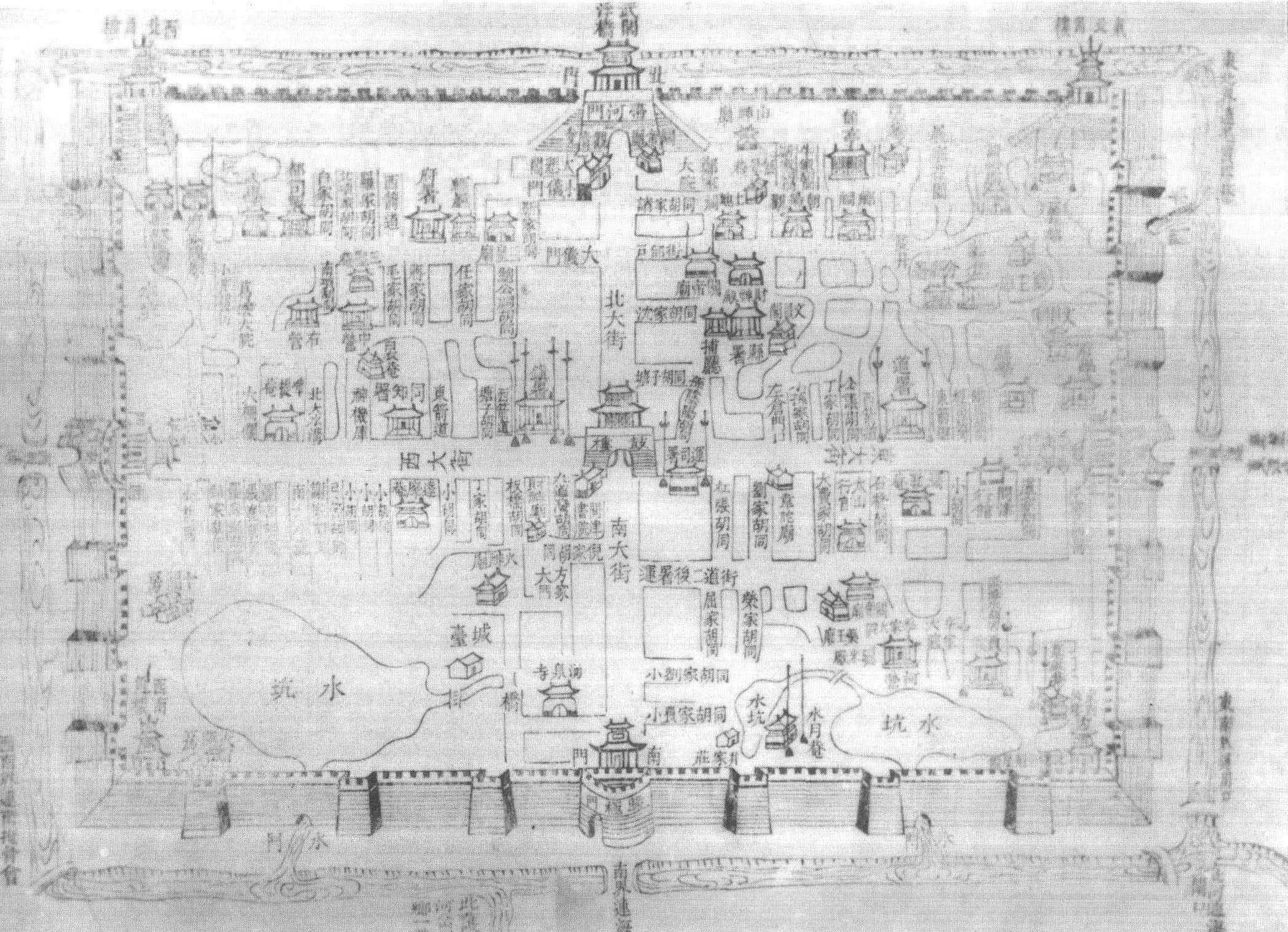 1.天津城内图，见于道光二十六年(1846)《津门保甲图说》。从图中可以看出当时天津城内街道分布情况。