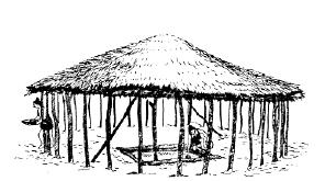 河姆渡原始居民的水井和草棚复原图