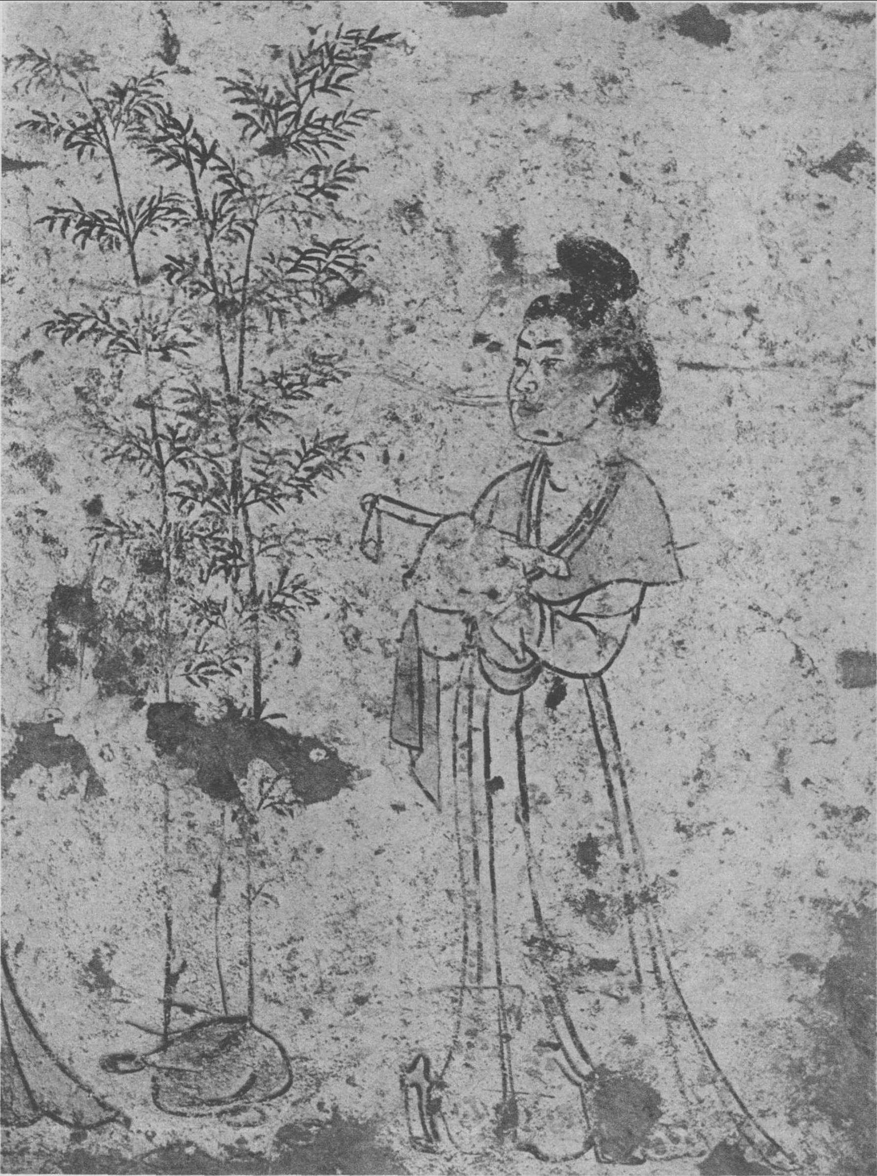 27.唐·李贤墓壁画《侍女与竹》