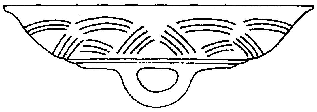 图1 新石器时代河姆渡遗址出土夹炭黑陶盖上的线刻莲瓣纹图案