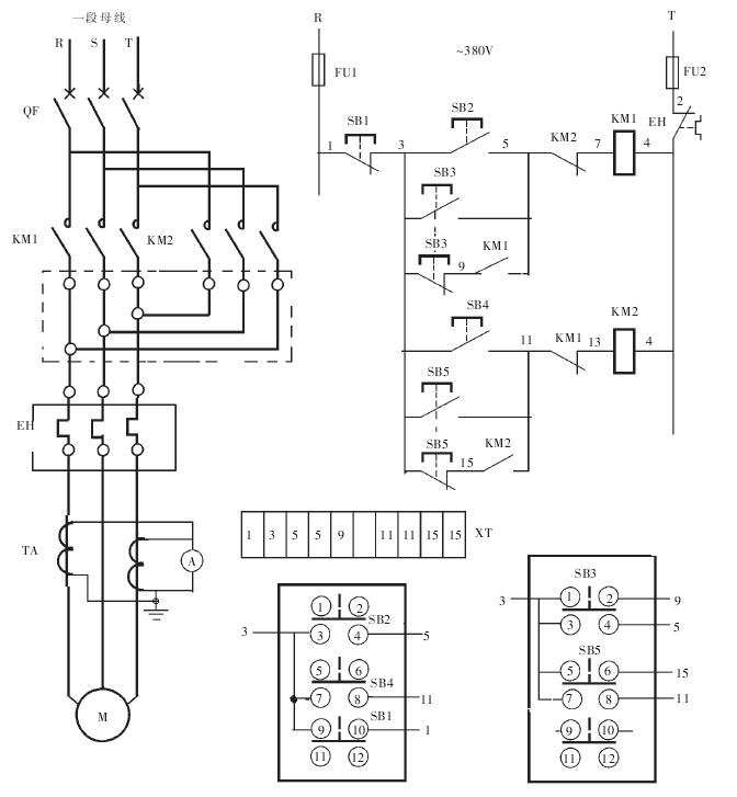 二、接觸器觸點(diǎn)相互制約的電動機(jī)正反轉(zhuǎn)控制電路