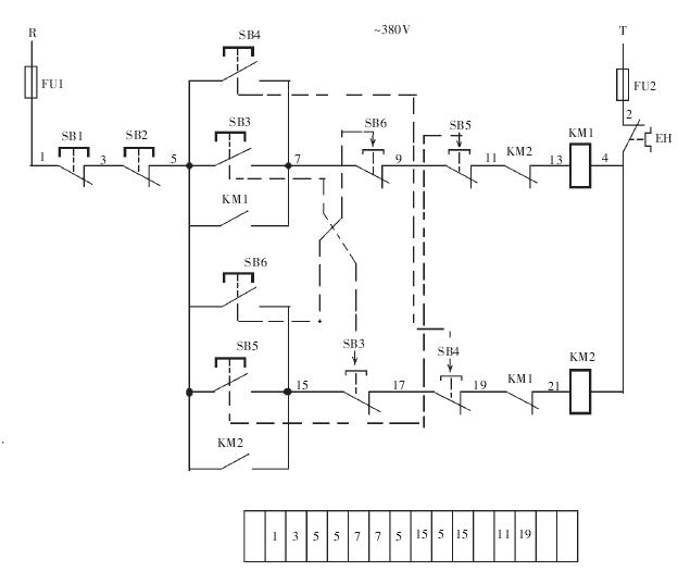 十、兩處可操作的電動機正反轉(zhuǎn)控制電路