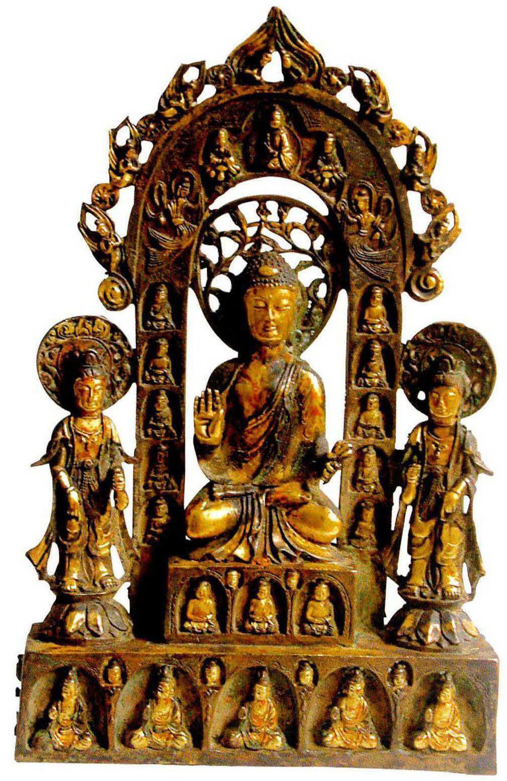 佛、菩萨三尊鎏金铜像