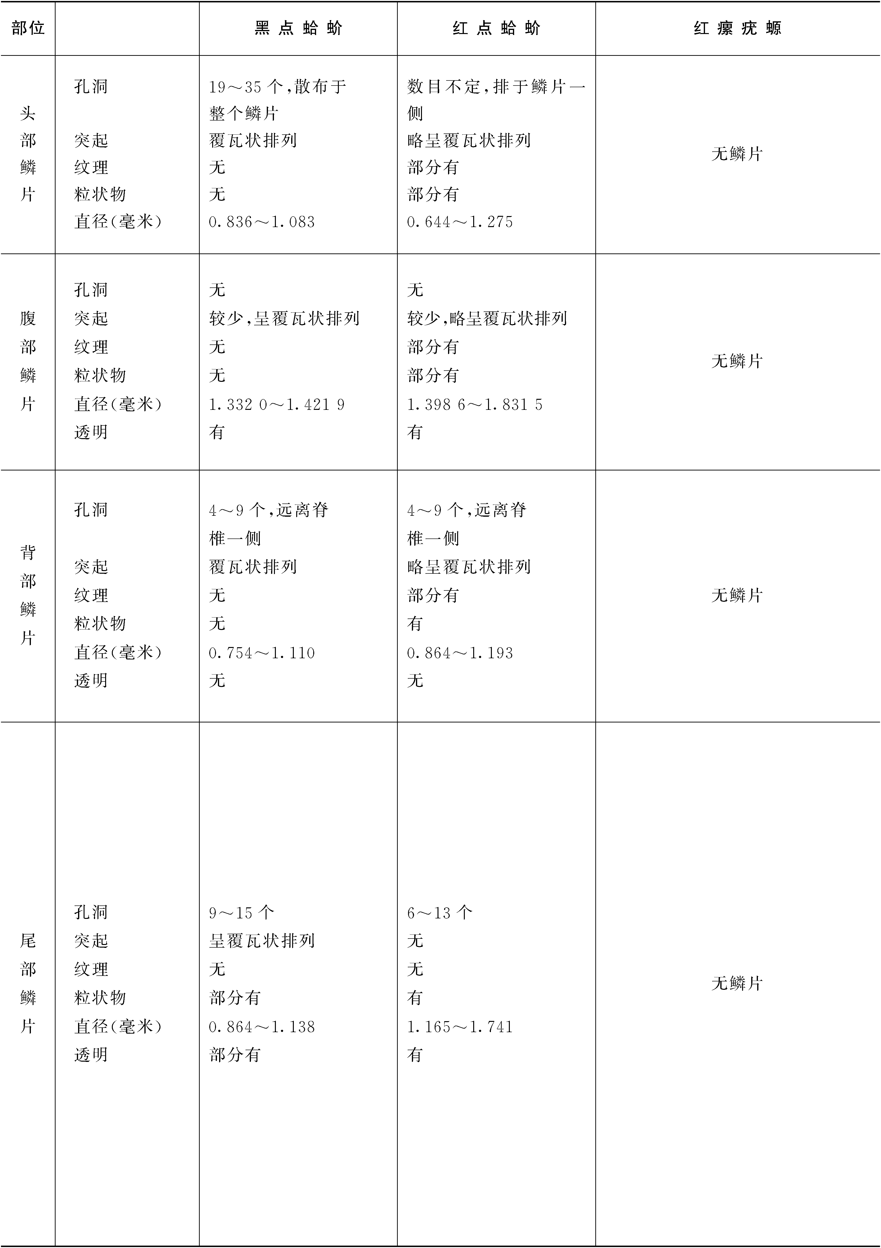 2.黑點蛤蚧、紅點蛤蚧與紅瘰疣螈的顯微鑒別