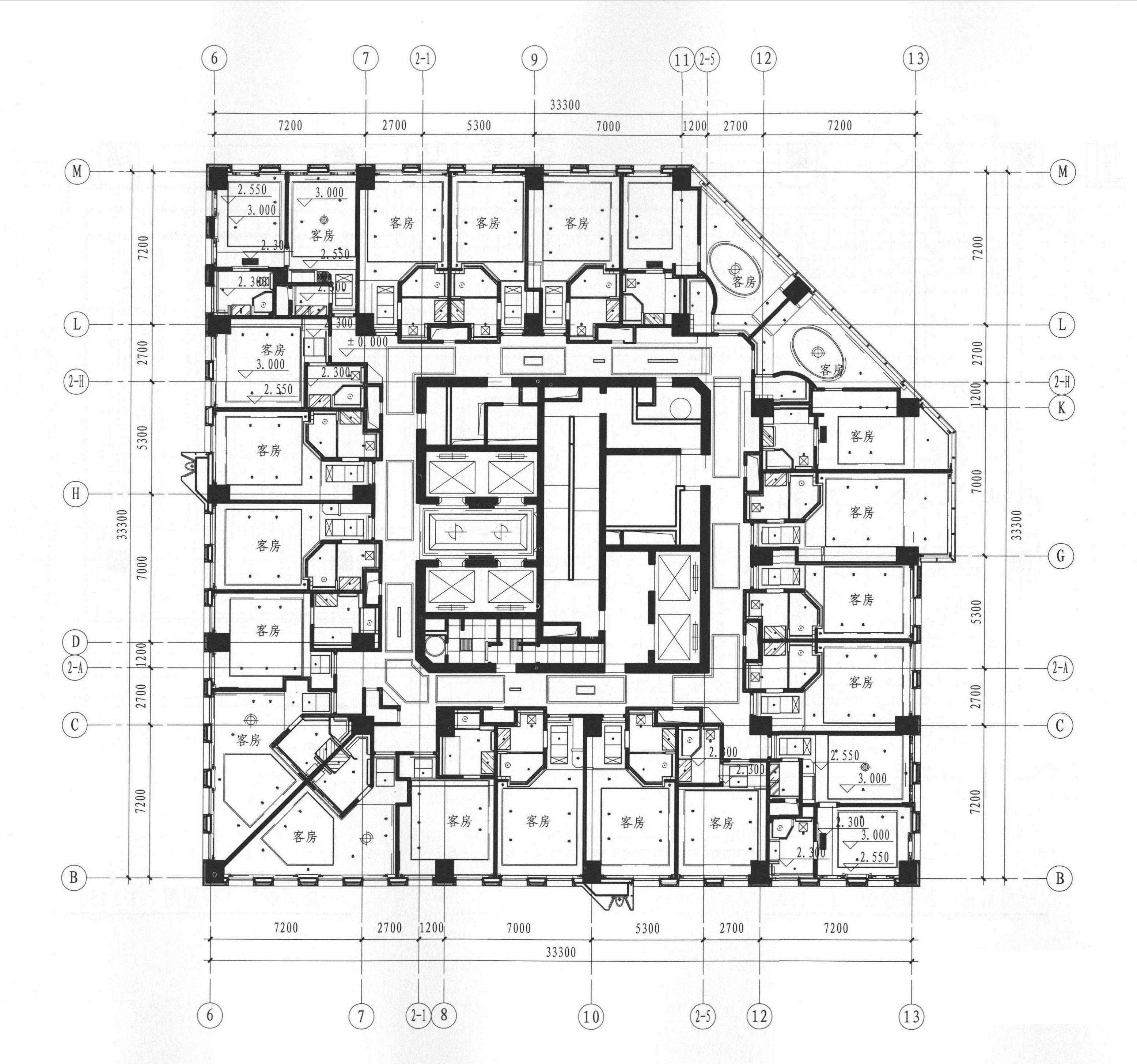 七層標準客房層天花布置圖 1:200