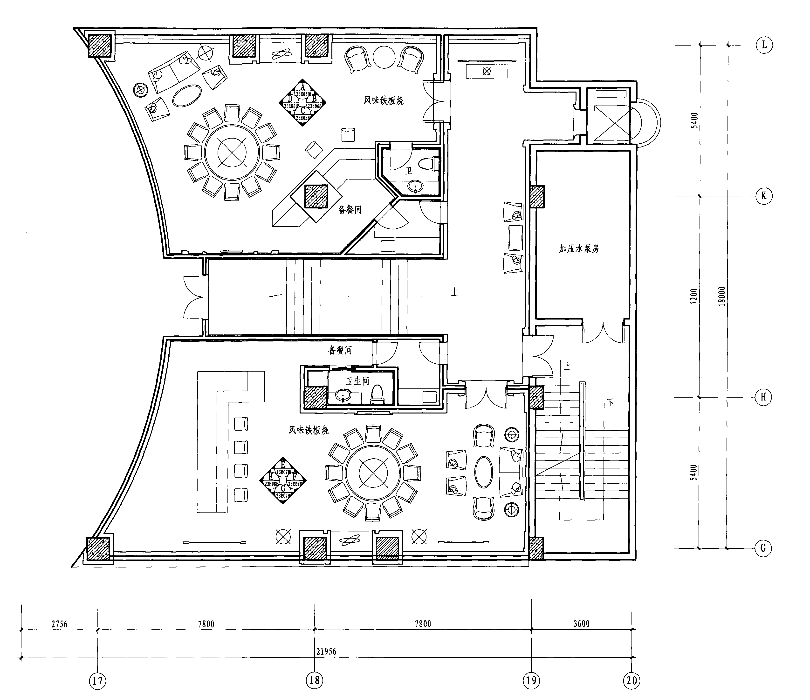 二十三层铁板烧平面布置图 1:100