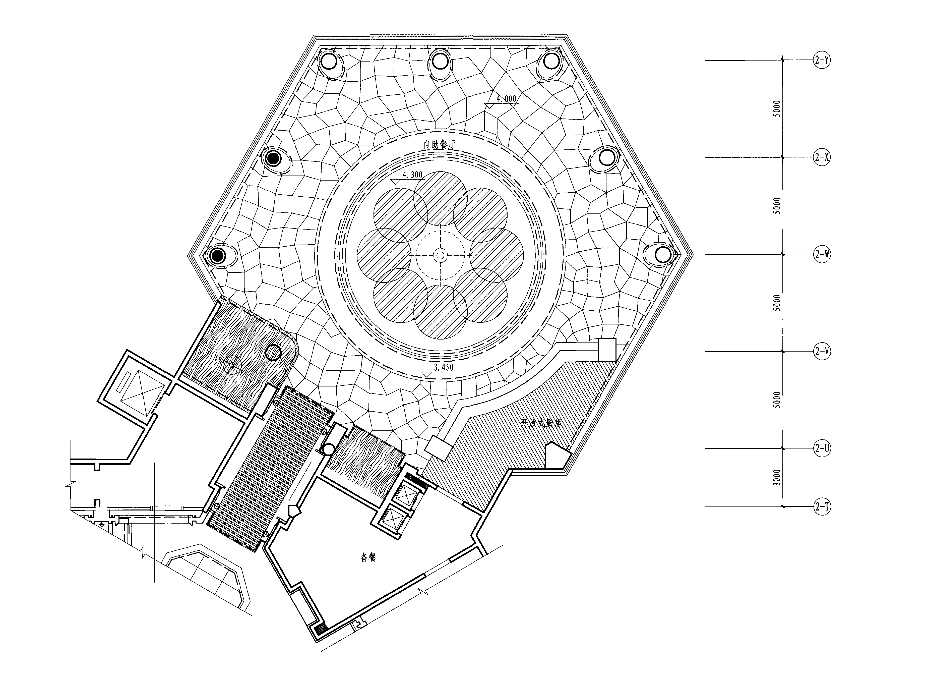 一层自助餐厅天花布置图 1:150