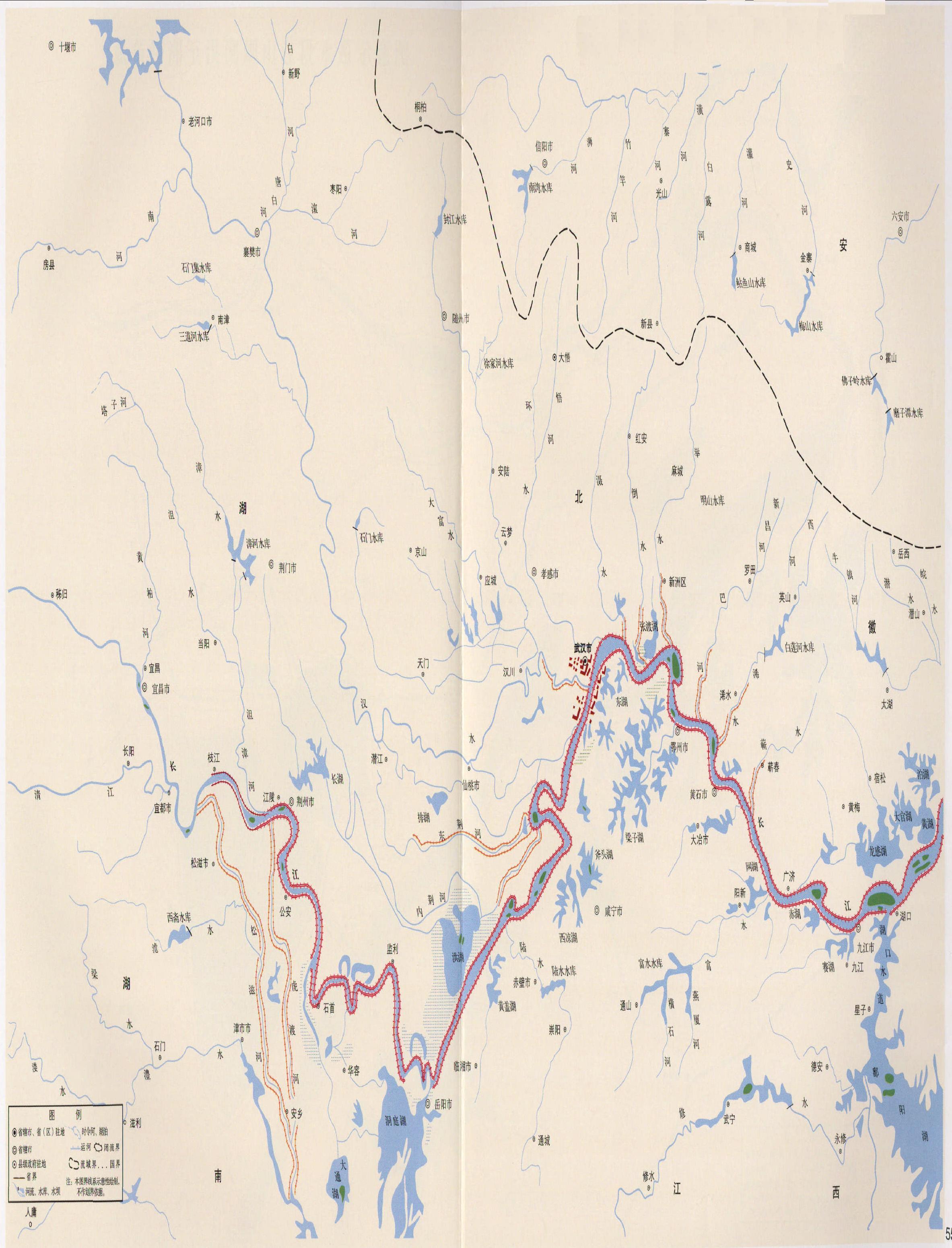 长江中游(湖口至宜昌)水系示意图