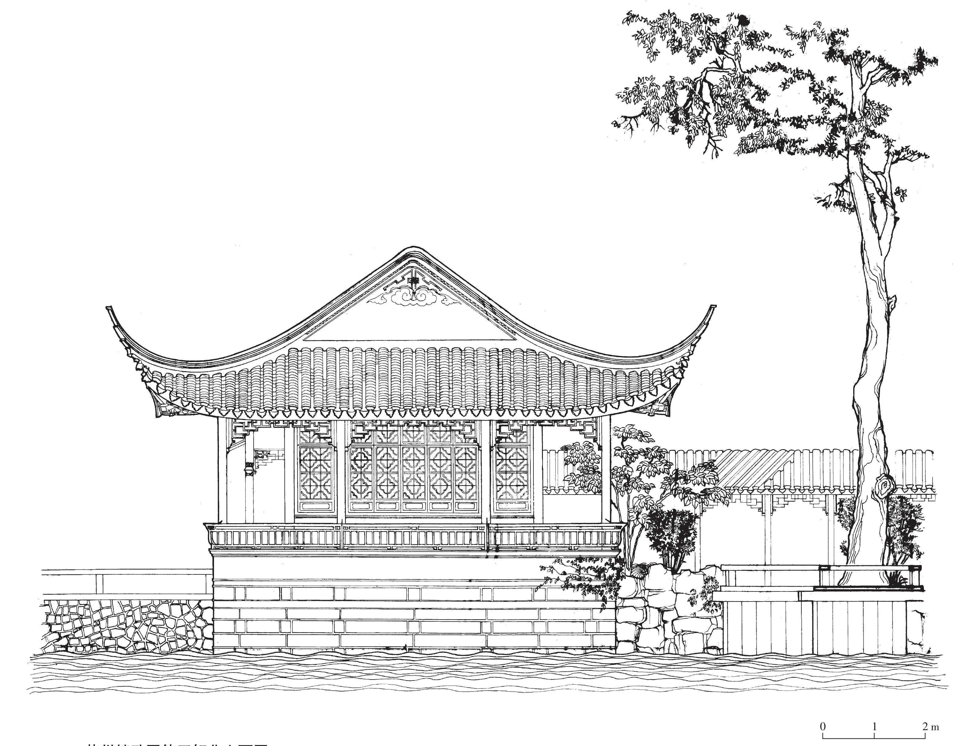 苏州拙政园倚玉轩北立面图