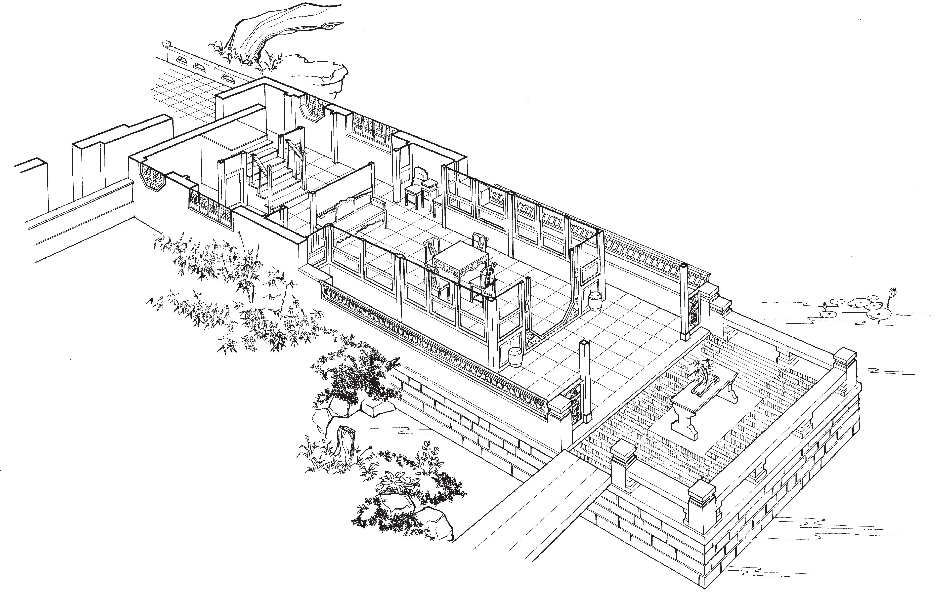 苏州拙政园香洲平面剖视图