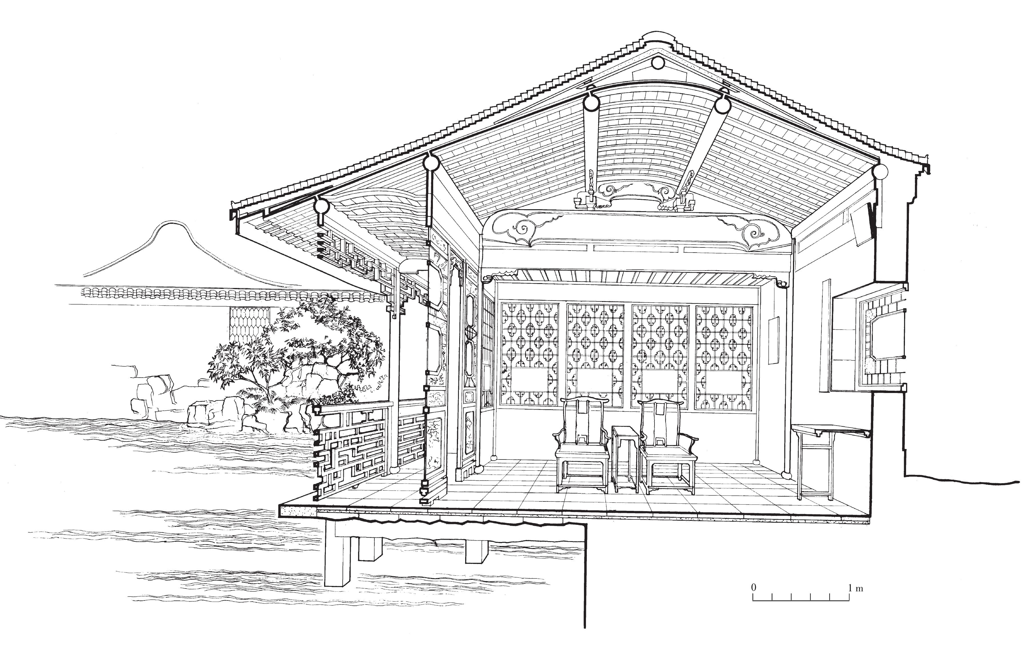 苏州网师园濯缨水阁剖视图