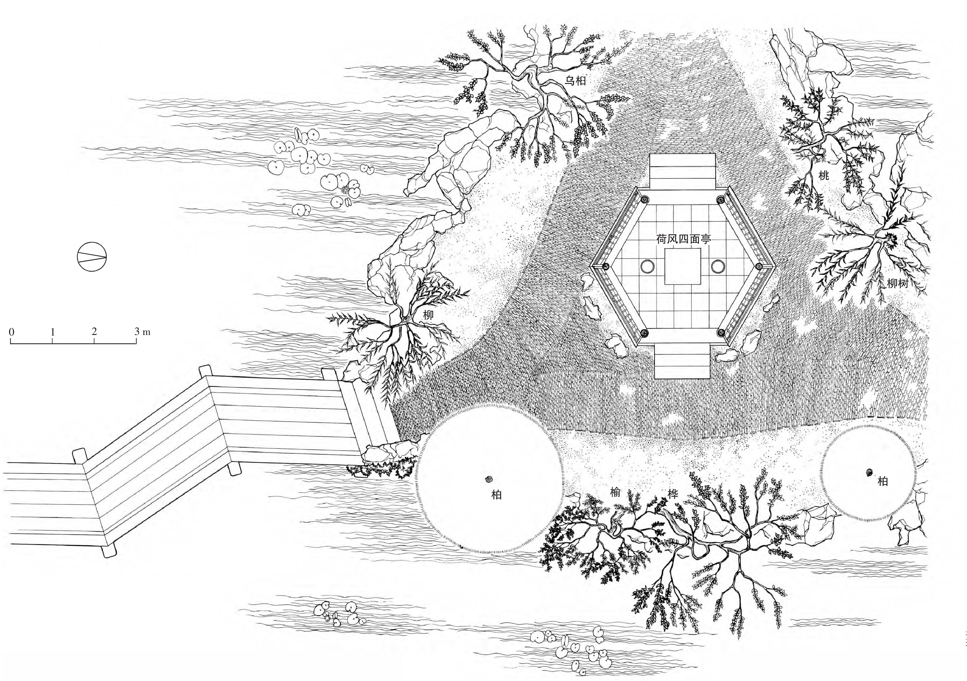 苏州拙政园荷风四面亭平面图