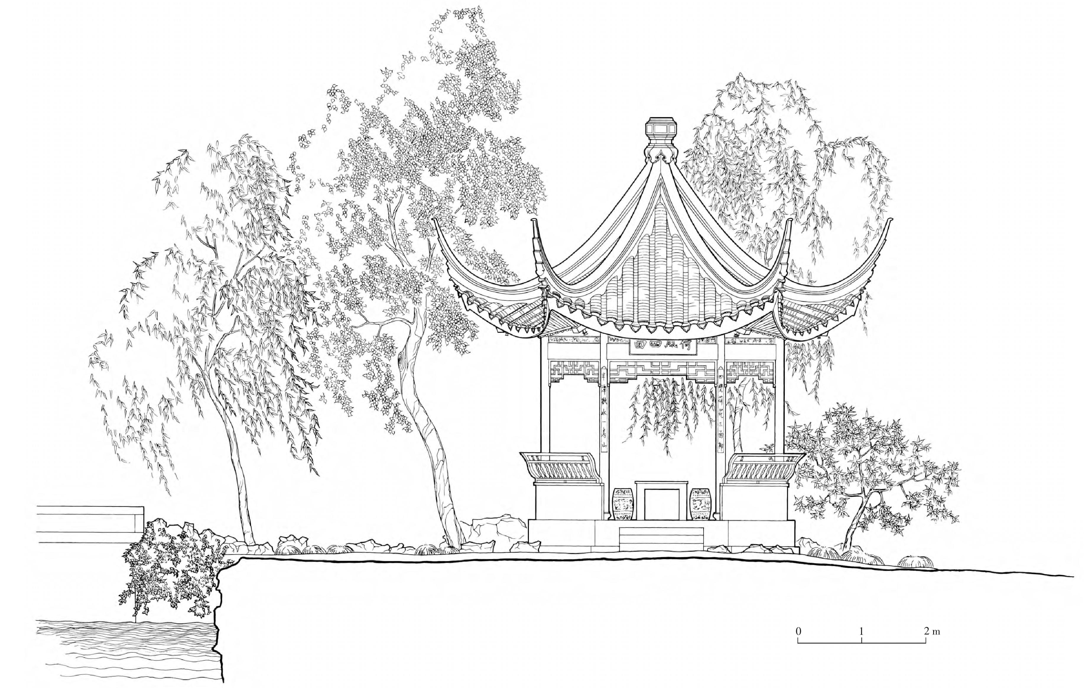 苏州拙政园荷风四面亭立面图
