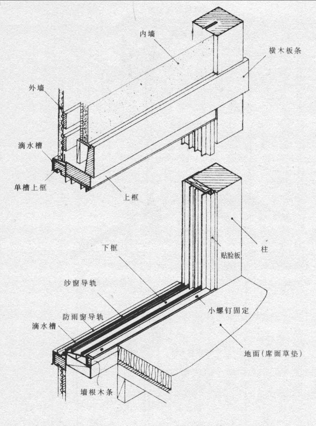 在柱子外侧和内侧安装窗框