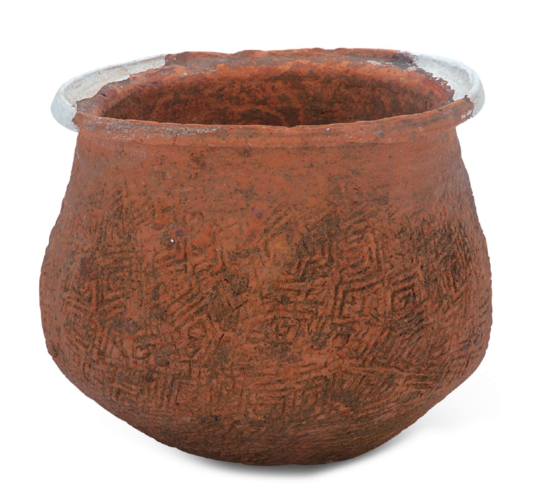 角山窑云雷纹折沿红陶罐