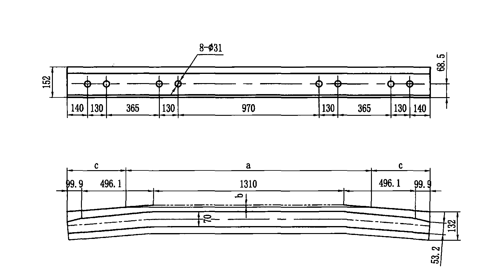 50kg/m钢轨6号辙叉及护轨 件号5、6护轨