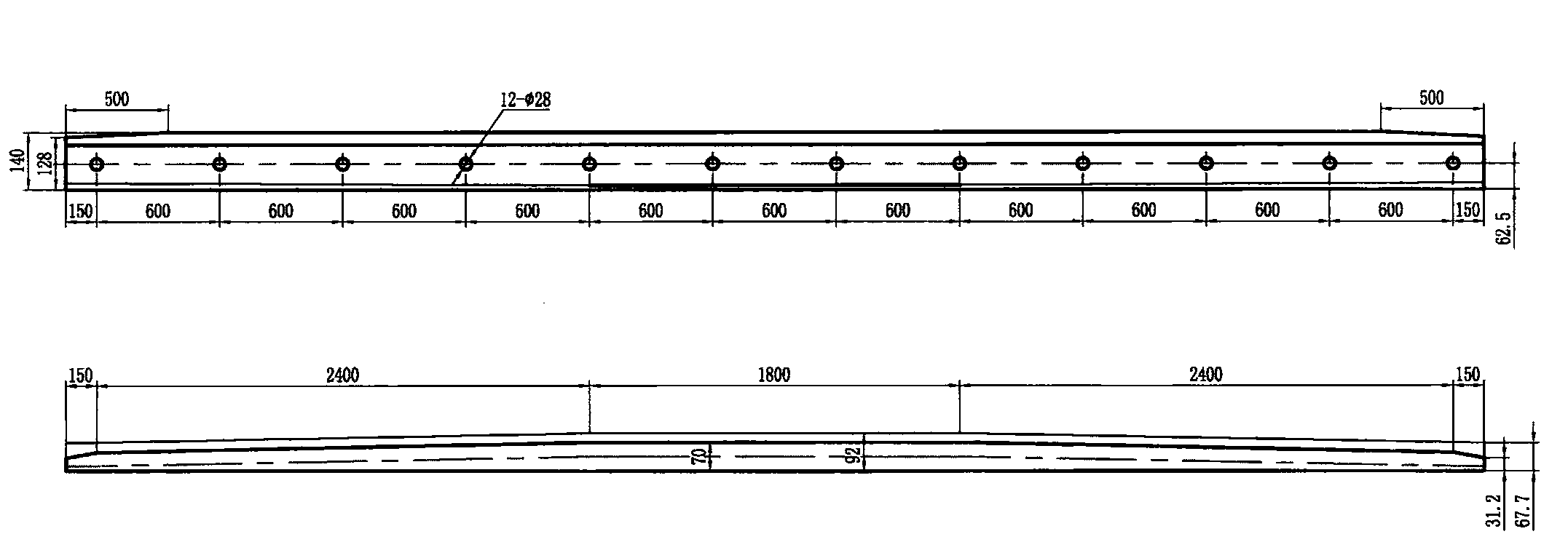 50kg/m钢轨12号辙叉及护轨直向护轨