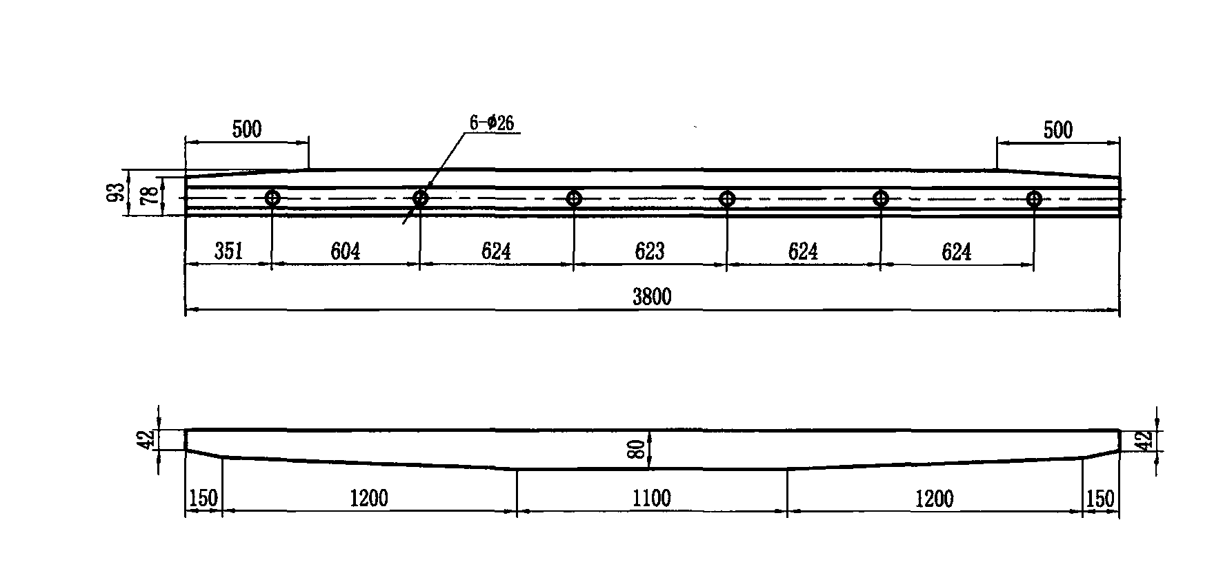 60kg/m鋼軌9號(V值≤120km/h)單開道岔轍叉及護軌 側(cè)向槽型護軌