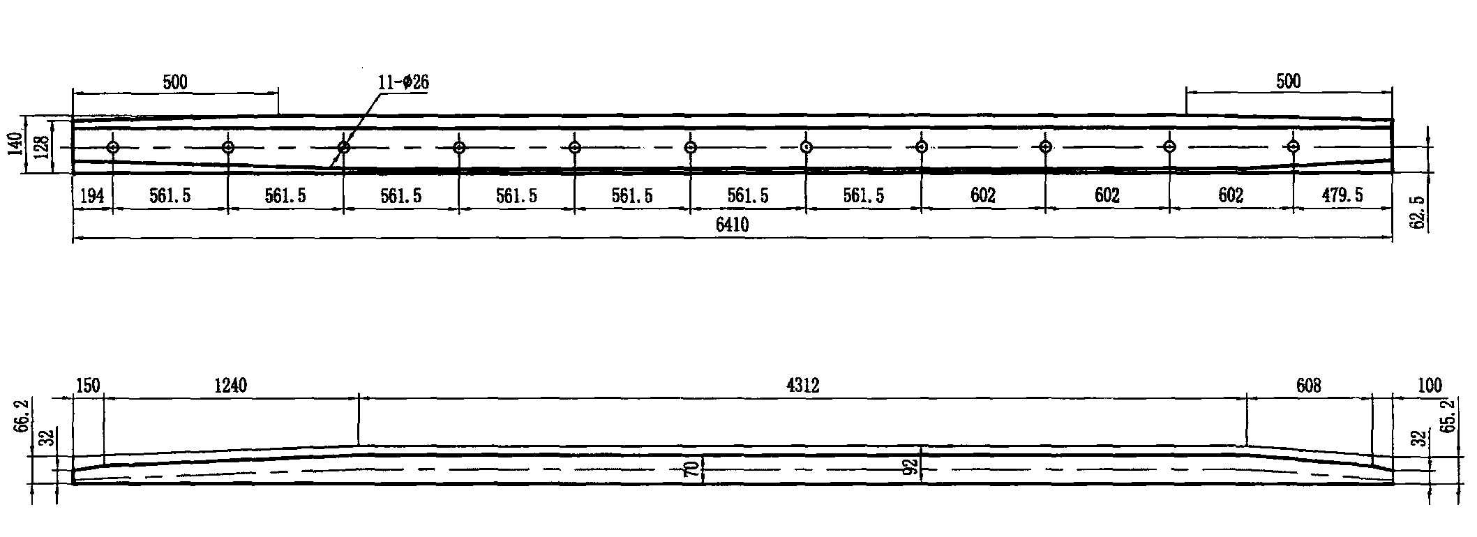 50kg/m钢轨6号对称道岔辙叉及护轨 护轨