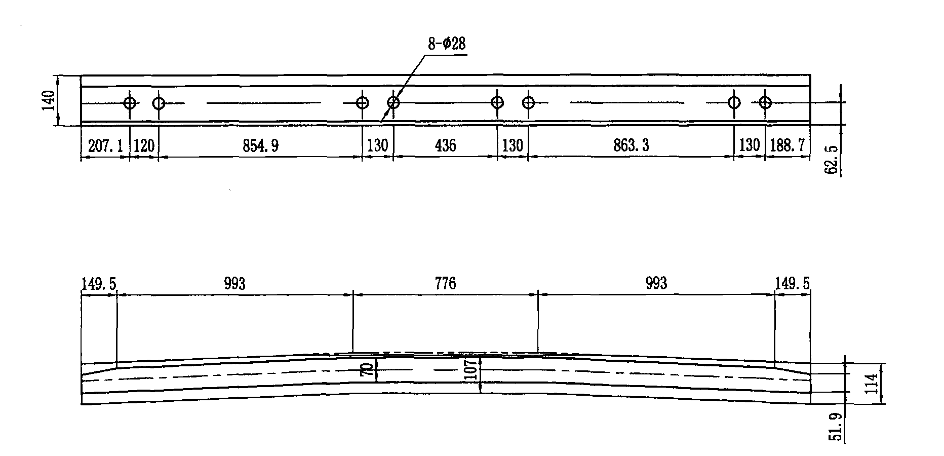 43kg/m鋼軌5m間距交叉渡線4<sup>1</sup><sub>2</sub>號(hào)高錳鋼轍叉及護(hù)軌 護(hù)軌