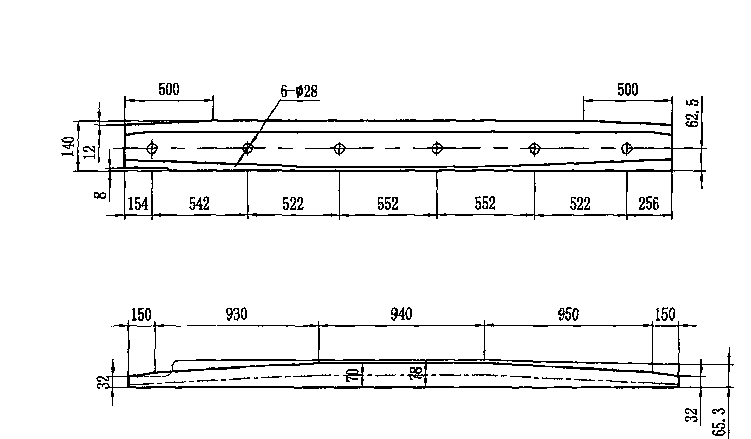 50kg/m钢轨5m间距交叉渡线6号锐角辙叉及护轨 护轨