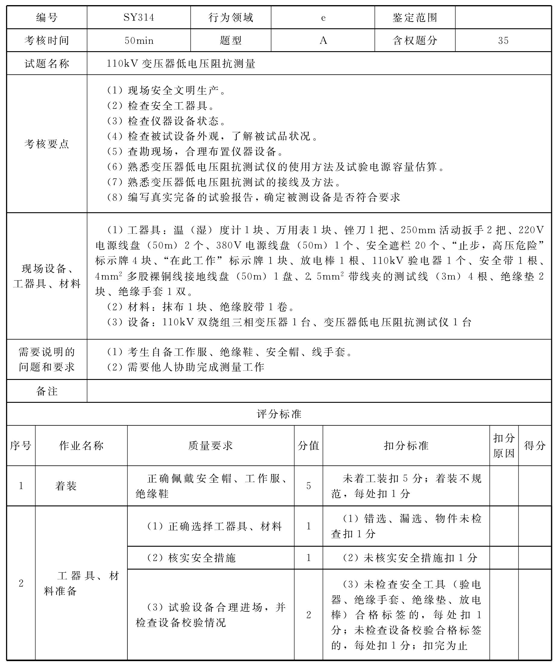 SY314 110kV变压器低电压阻抗测量