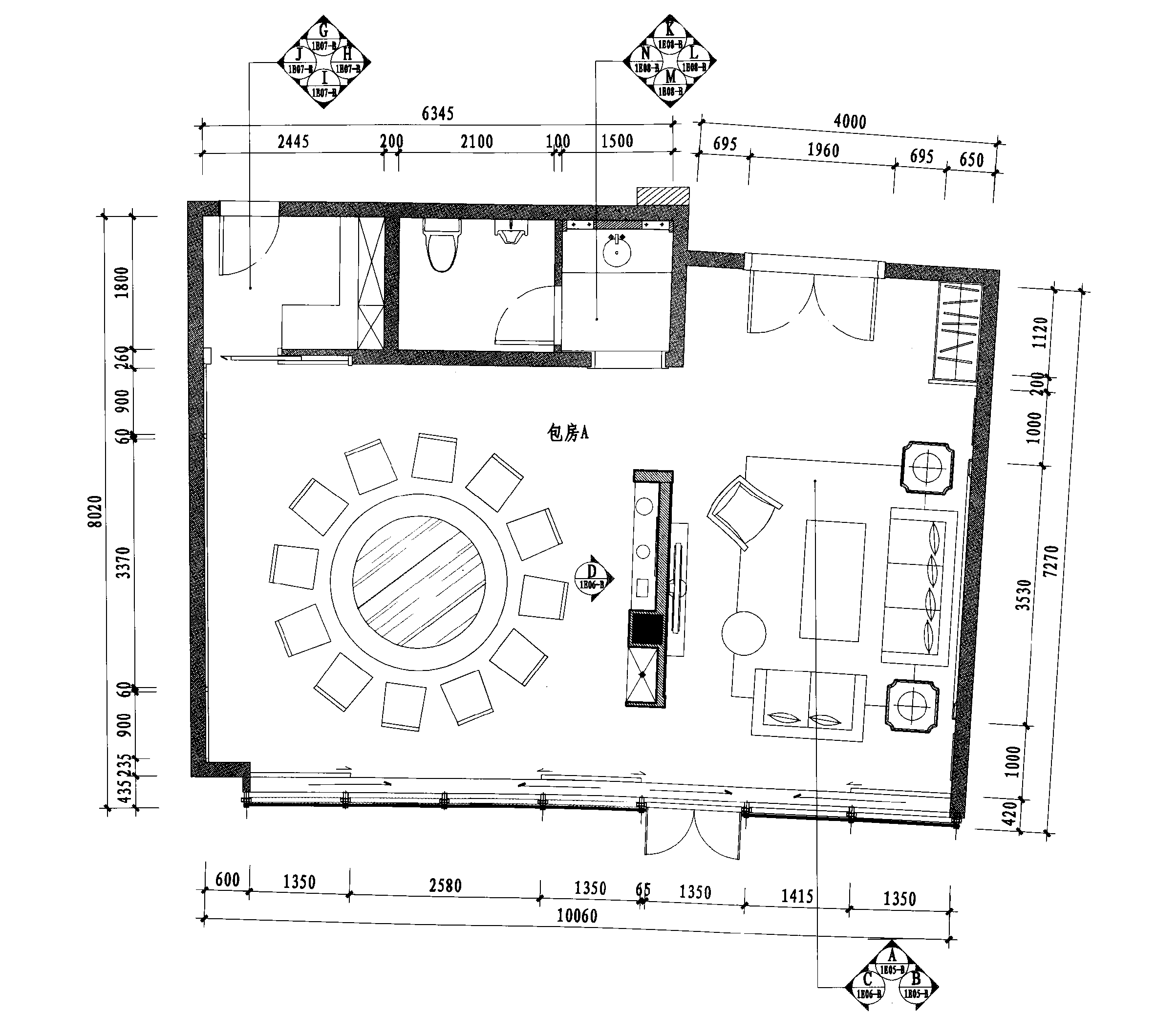 一层餐厅包房 (一)平面布置图 1:75