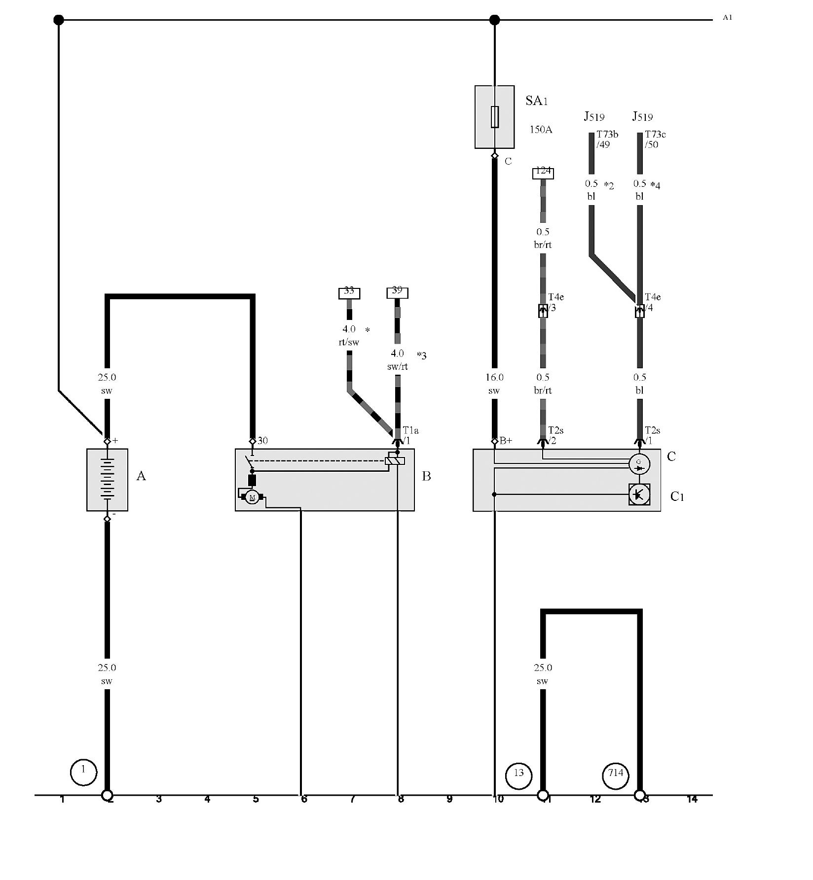 图1-1-1 蓄电池，启动机，交流发电机，电压调节器