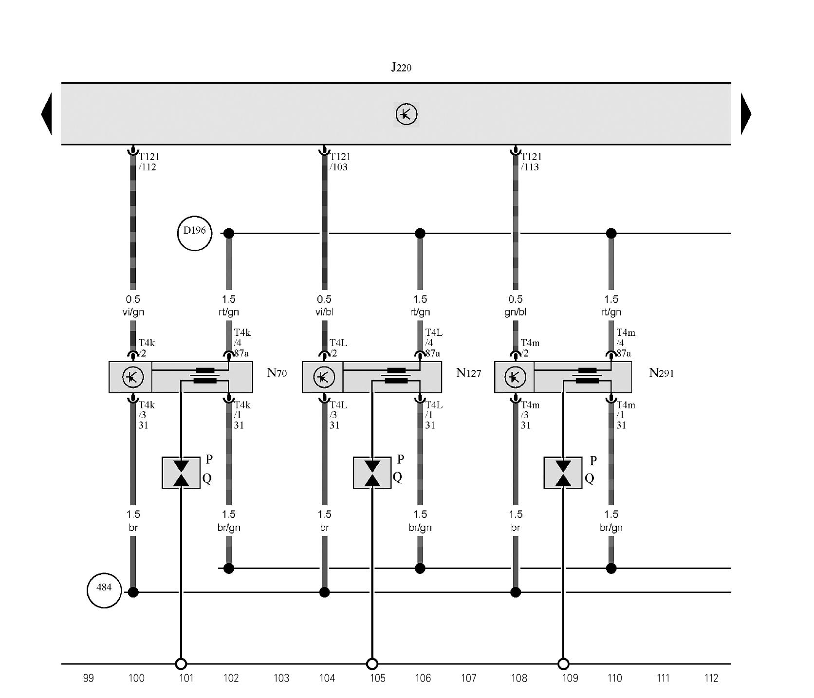 圖1-1-8 Motronic控制單元、帶功率輸出級的點(diǎn)火線圈1、帶功率輸出級的點(diǎn)火線圈2、帶功率輸出級的點(diǎn)火線圈3、火花塞插頭、火花塞