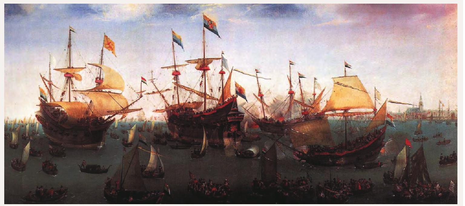 1599年荷兰商人远征东印度后返回阿姆斯特丹的情形