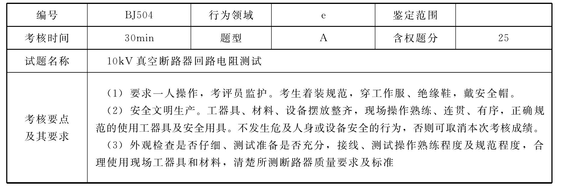 BJ504 10kV真空断路器回路电阻测试