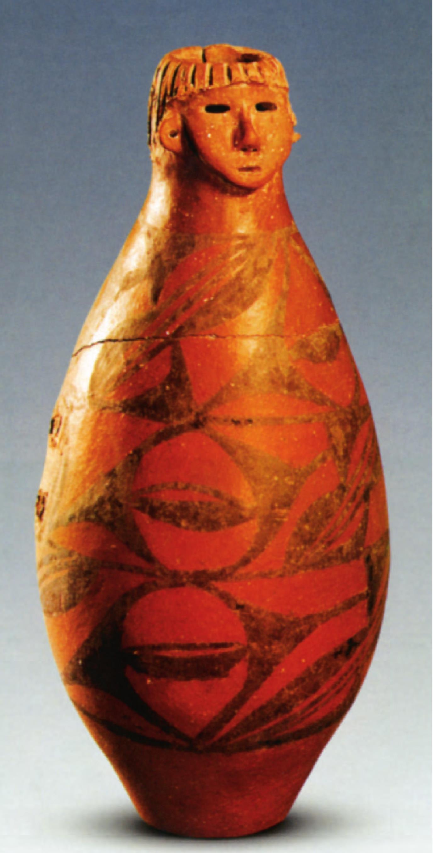 仰韶文化中期人头形器口彩陶瓶