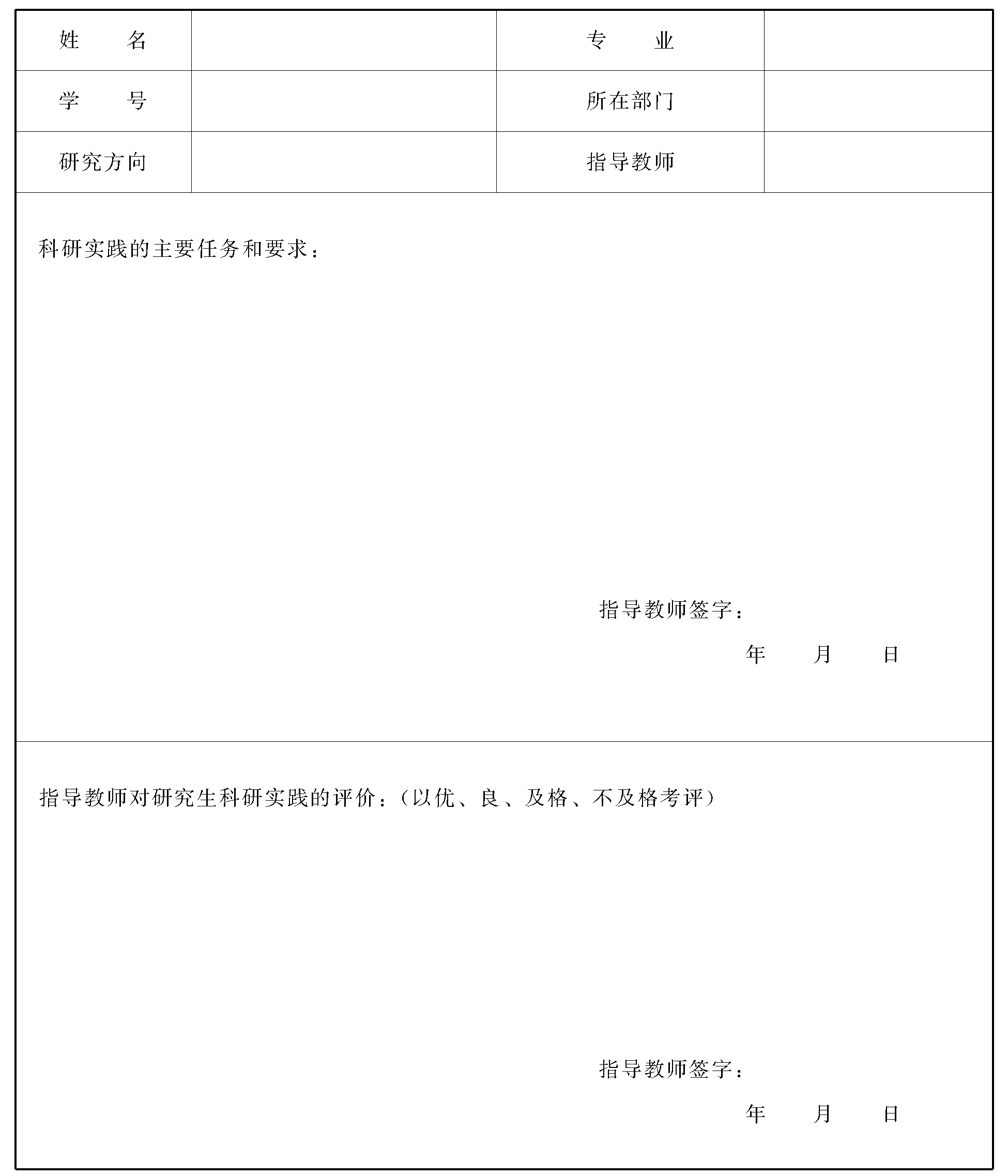 表5:中国兵器科学研究院硕士研究生科研实践考核表