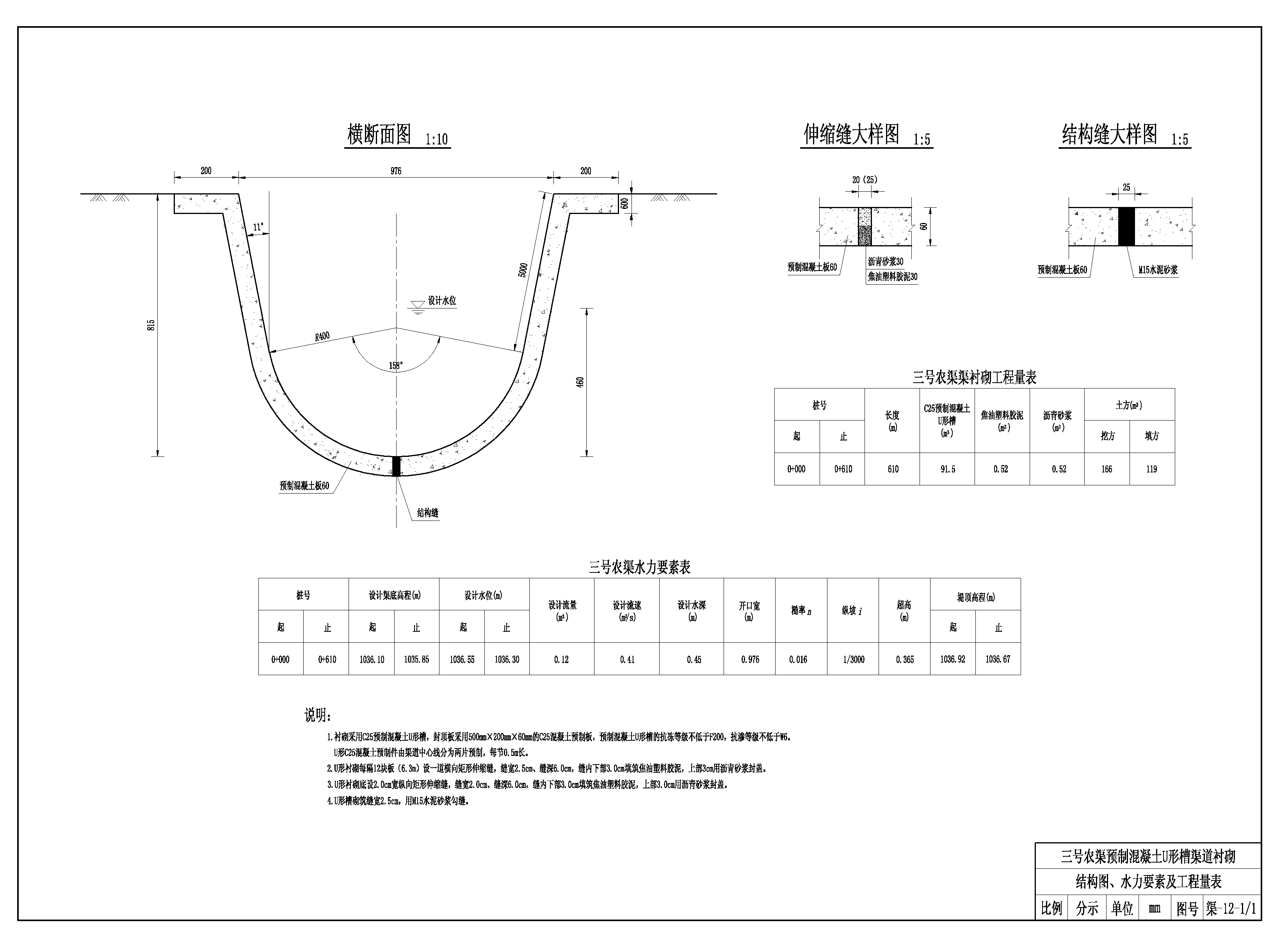 結(jié)構(gòu)圖、水力要素及工程量表