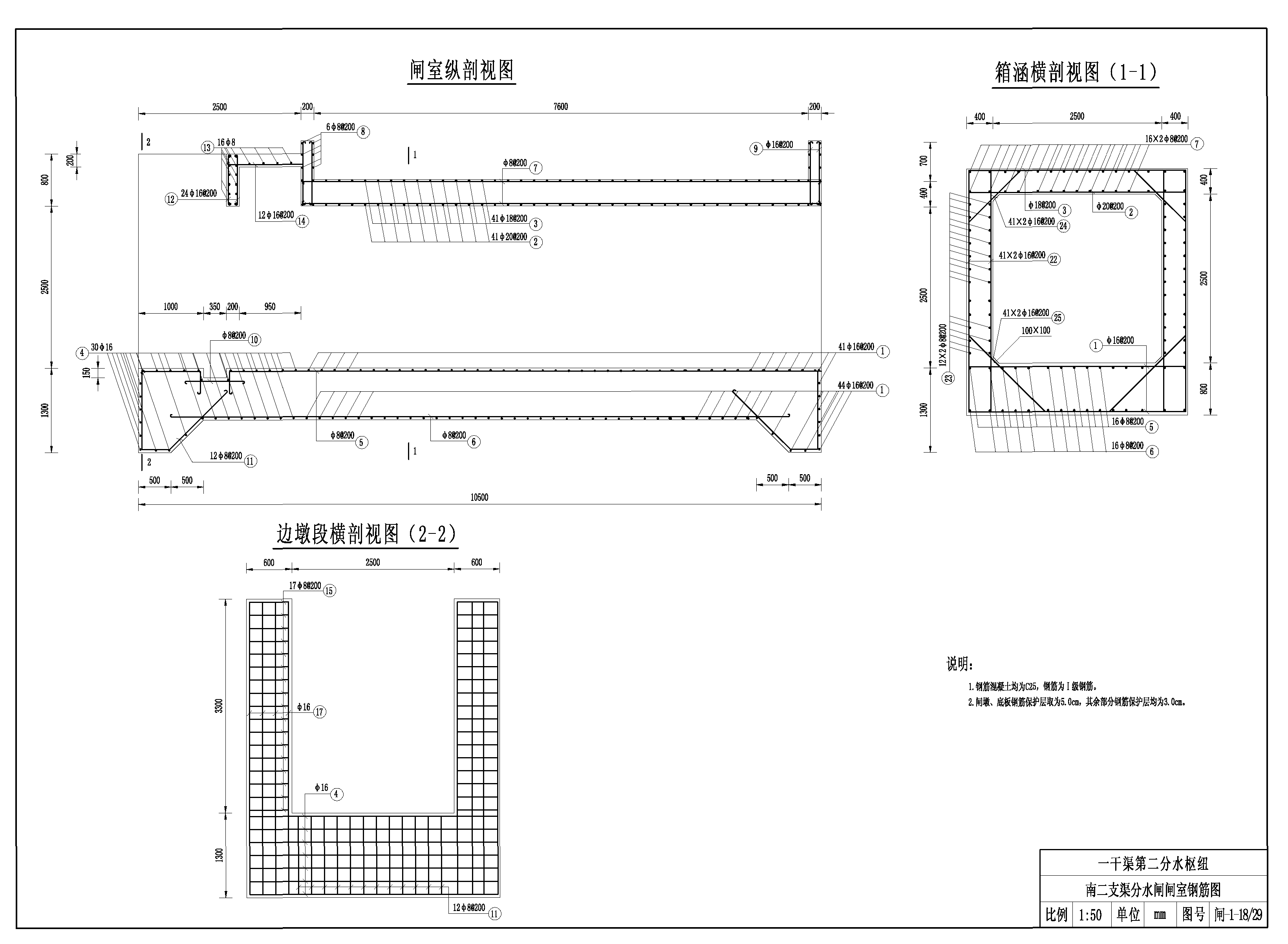 南二支渠分水闸闸室钢筋图