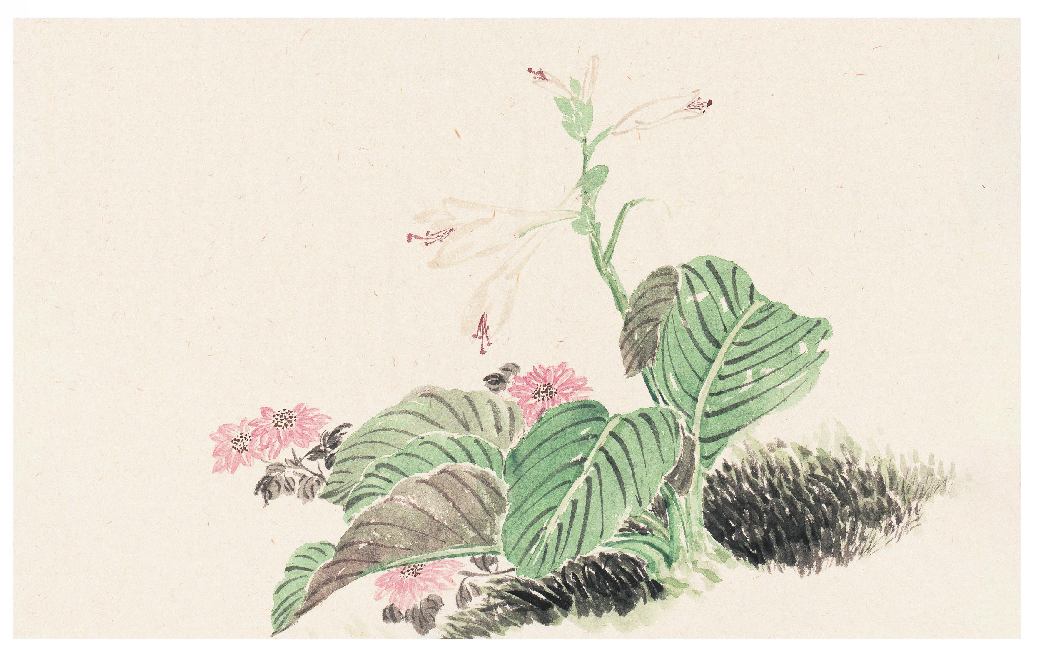 玉簪紫菊 仿胡擢画